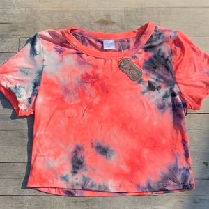 Neon Coral and Black Tie-dye crop top